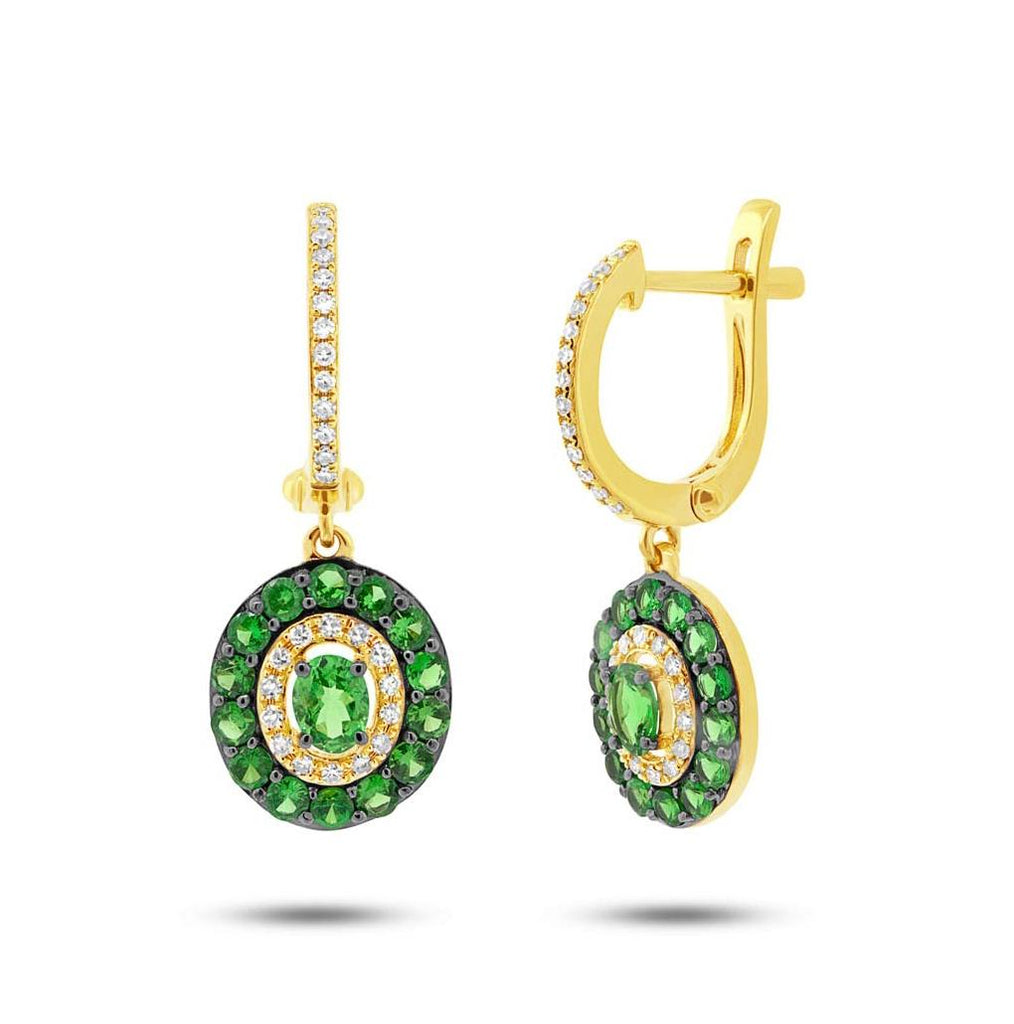 0.21 Ctw Diamond And 1.26 Ctw Green Garnet 14k Yellow Gold Earring