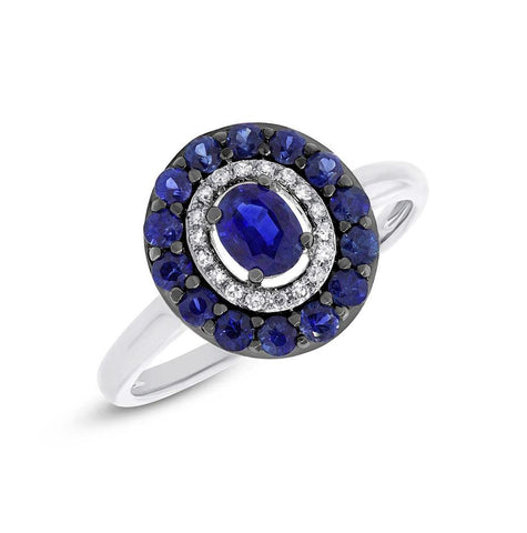 0.08 Ctw Diamond And 0.84 Ctw Blue Sapphire 14k White Gold Ring