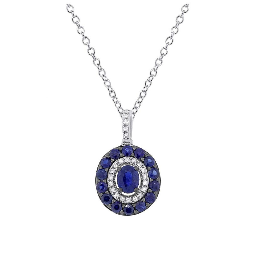 0.09 Ctw Diamond And 0.99 Ctw Blue Sapphire 14k White Gold Pendant Necklace With 18 Inch Chain