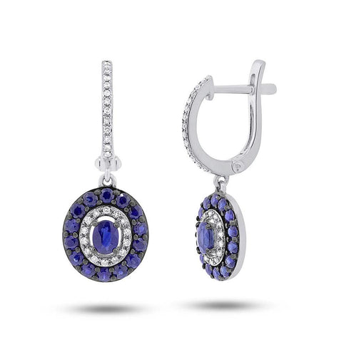 0.21 Ctw Diamond And 1.20 Ctw Blue Sapphire 14k White Gold Earring