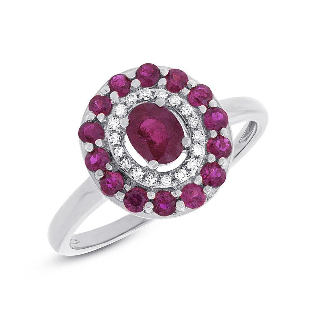 0.08 Ctw Diamond And 0.99 Ctw Ruby 14k White Gold Ring