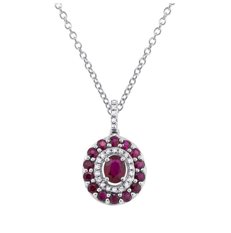 0.09 Ctw Diamond And 1.03 Ctw Ruby 14k White Gold Pendant Necklace With 18 Inch Chain