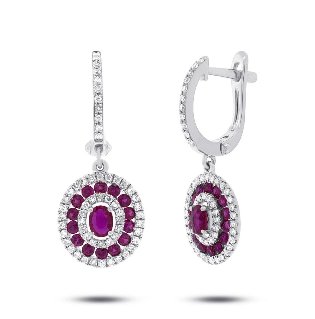 0.21 Ctw Diamond And 1.33 Ctw Ruby 14k White Gold Earring