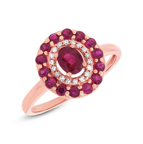 0.08 Ctw Diamond And 0.99 Ctw Ruby 14k Rose Gold Ring
