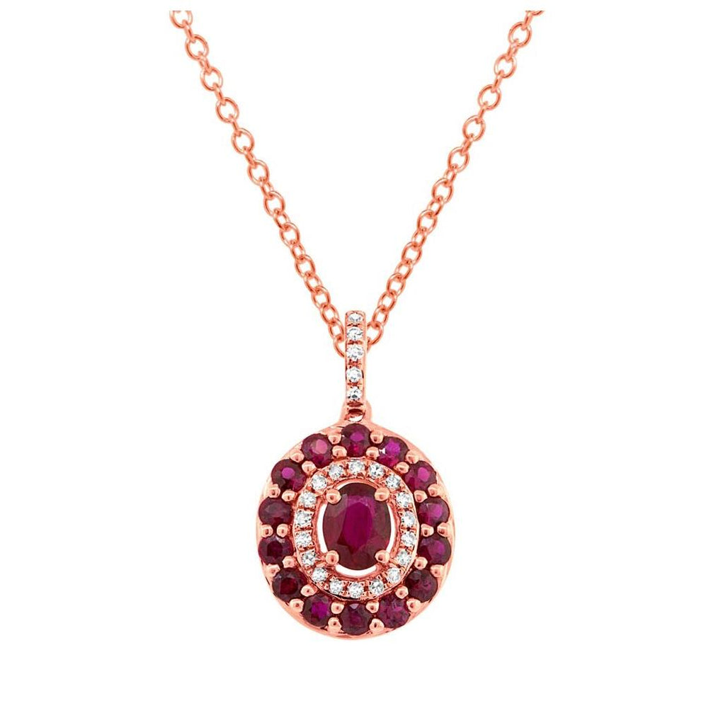 0.09 Ctw Diamond And 1.03 Ctw Ruby 14k Rose Gold Pendant Necklace With 18 Inch Chain