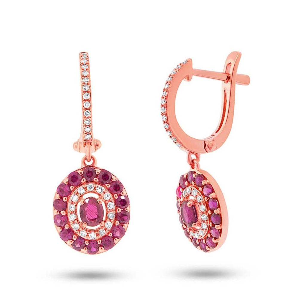 0.21 Ctw Diamond And 1.33 Ctw Ruby 14k Rose Gold Earring