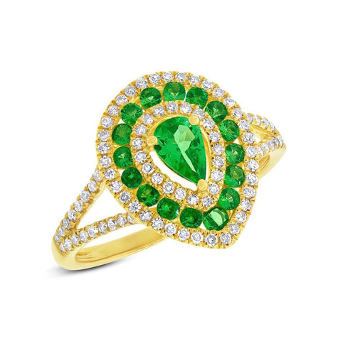 0.37 Ctw Diamond And 0.81 Ctw Green Garnet 14k Yellow Gold Ring