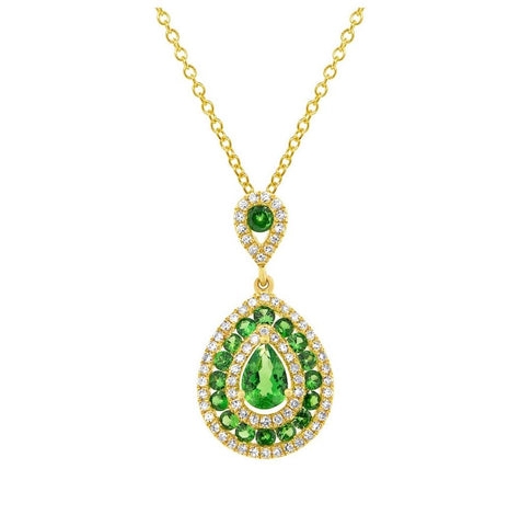 0.27 Ctw Diamond And 0.93 Ctw Green Garnet 14k Yellow Gold Pendant Necklace With 18 Inch Chain