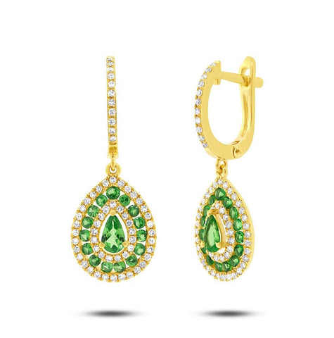 0.47 Ctw Diamond And 1.02 Ctw Green Garnet 14k Yellow Gold Earring