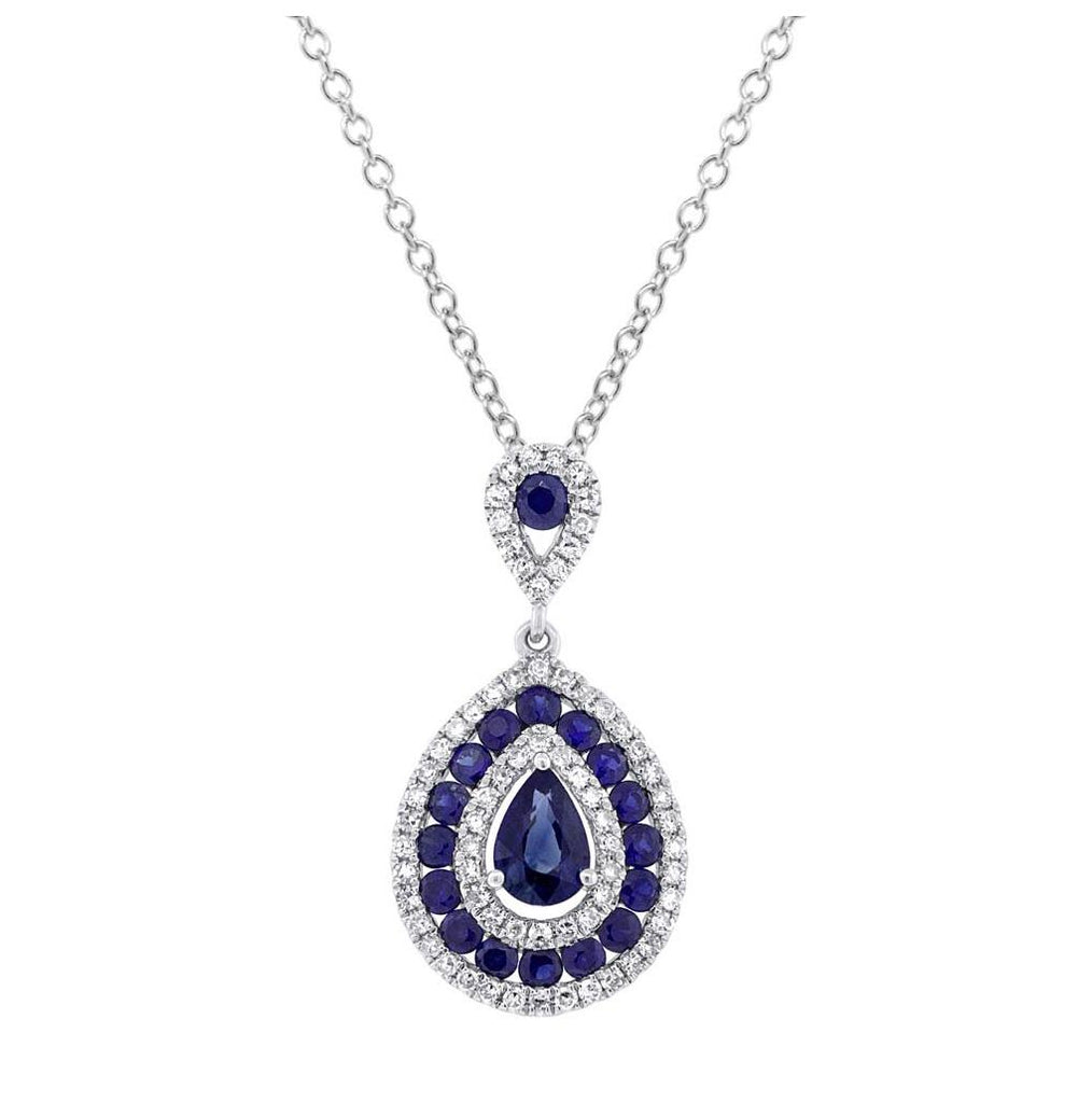 0.27 Ctw Diamond And 1.06 Ctw Blue Sapphire 14k White Gold Pendant Necklace With 18 Inch Chain