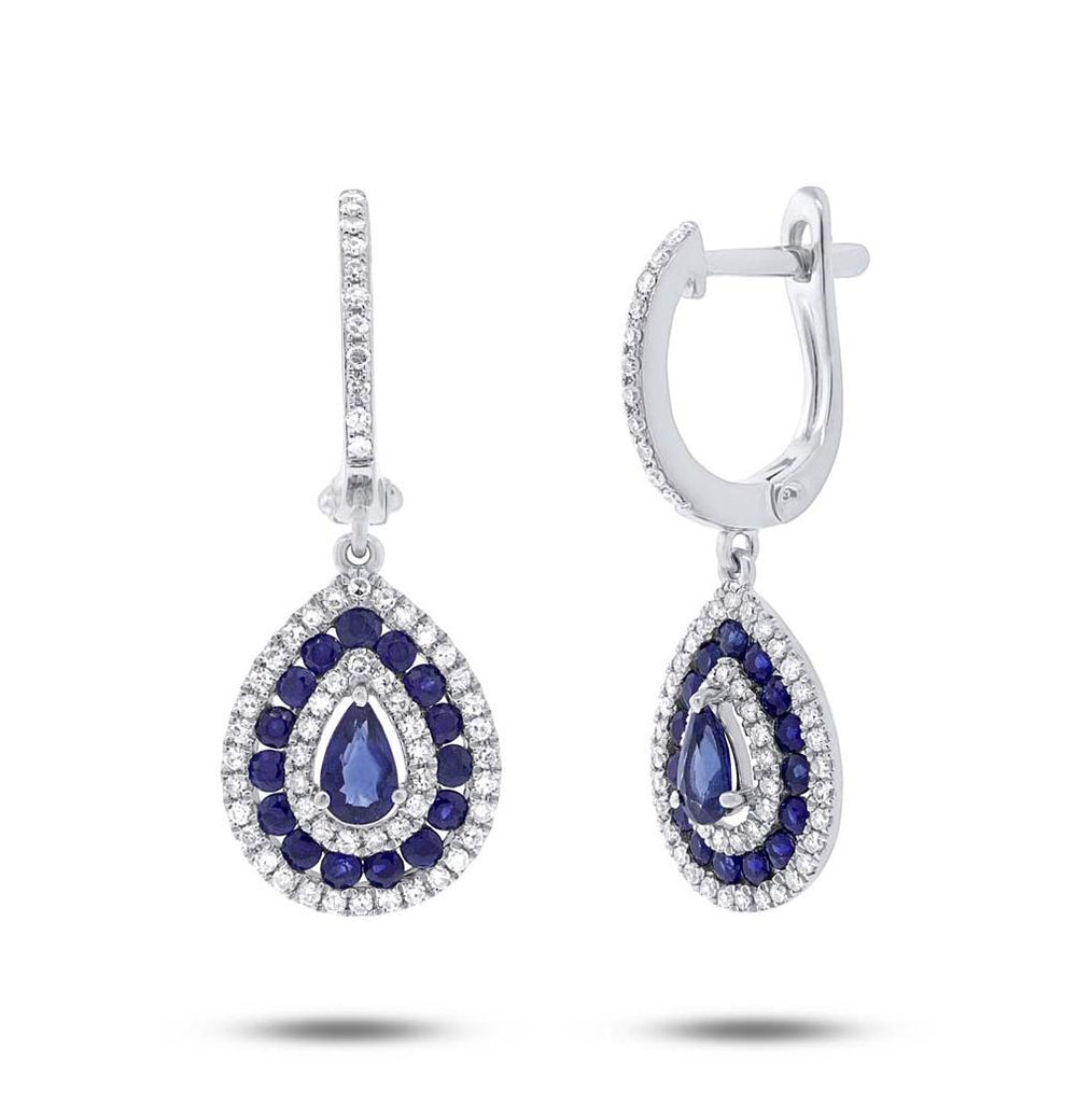 0.47 Ctw Diamond And 1.21 Ctw Blue Sapphire 14k White Gold Earring