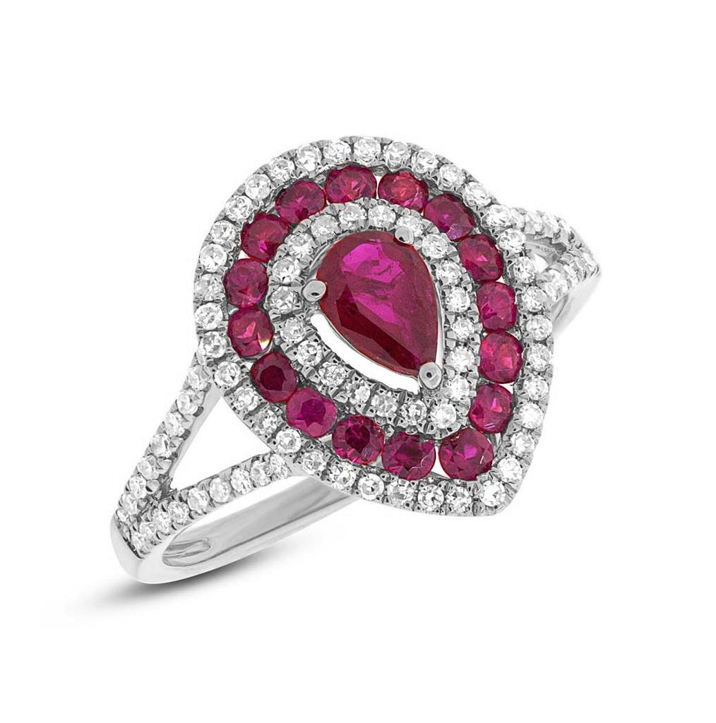 0.37 Ctw Diamond And 0.98 Ctw Ruby 14k White Gold Ring