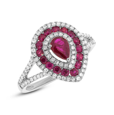 0.37 Ctw Diamond And 0.98 Ctw Ruby 14k White Gold Ring