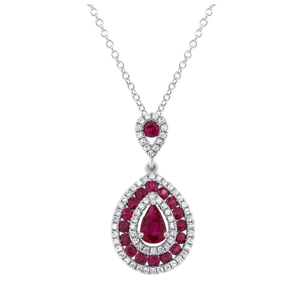 0.27 Ctw Diamond And 1.03 Ctw Ruby 14k White Gold Pendant Necklace With 18 Inch Chain