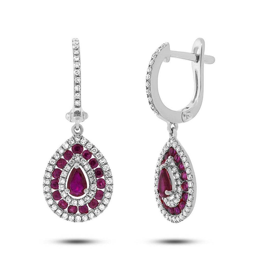 0.47 Ctw Diamond And 1.15 Ctw Ruby 14k White Gold Earring