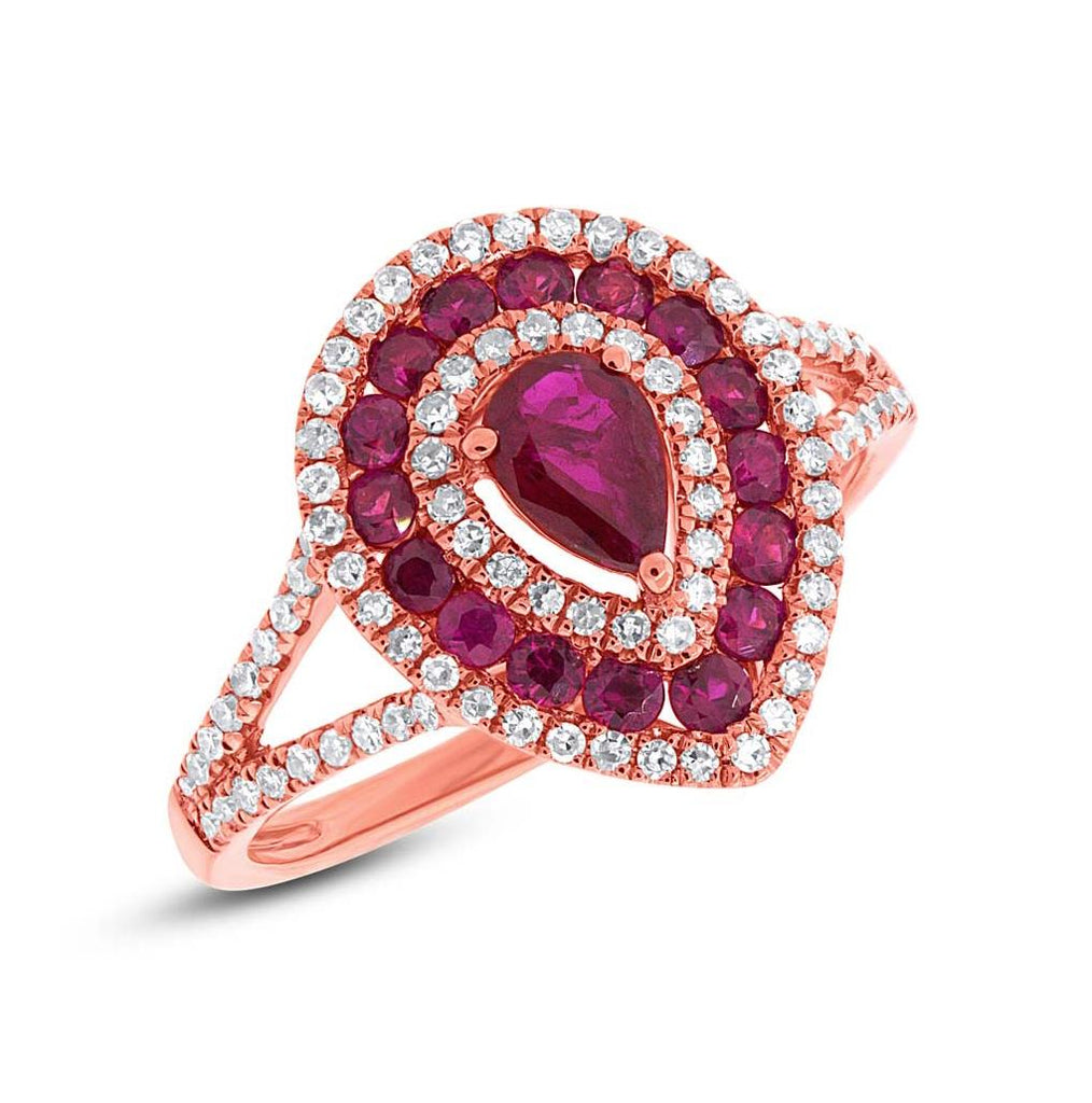 0.37 Ctw Diamond And 0.98 Ctw Ruby 14k Rose Gold Ring