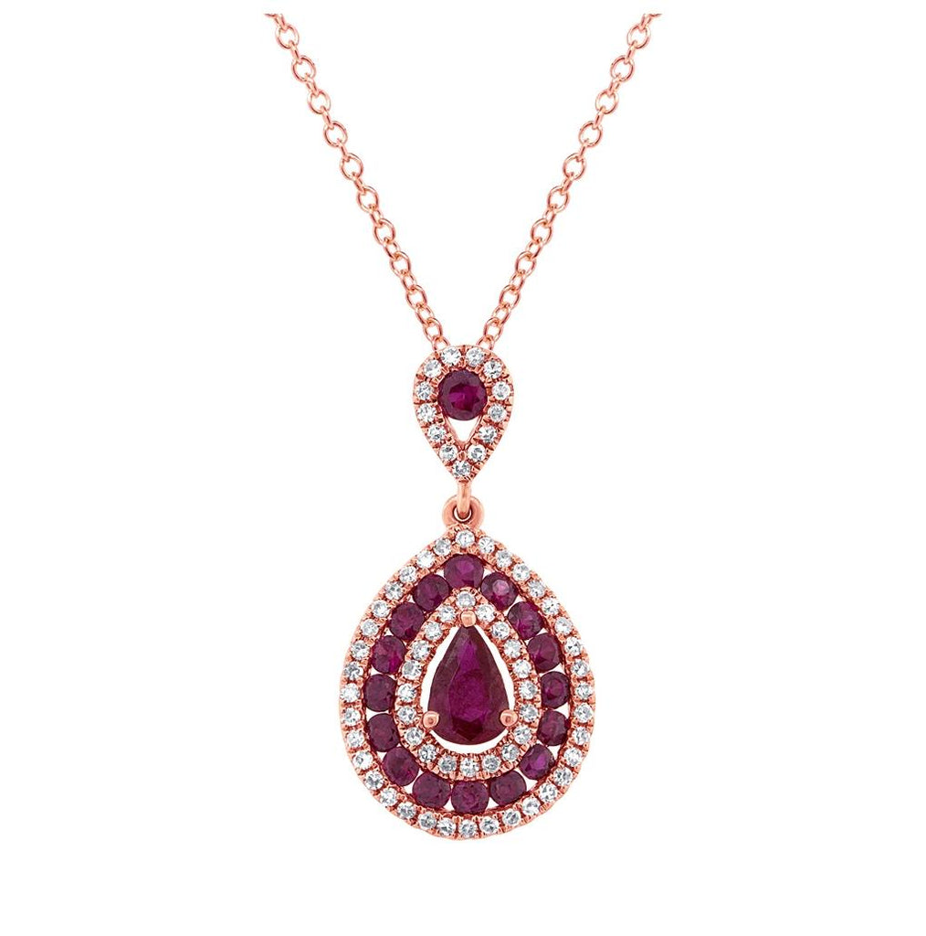 0.27 Ctw Diamond And 1.03 Ctw Ruby 14k Rose Gold Pendant Necklace With 18 Inch Chain