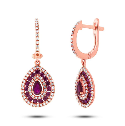 0.47 Ctw Diamond And 1.15 Ctw Ruby 14k Rose Gold Earring