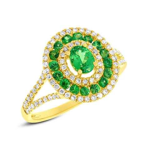 0.37 Ctw Diamond And 0.82 Ctw Green Garnet 14k Yellow Gold Ring