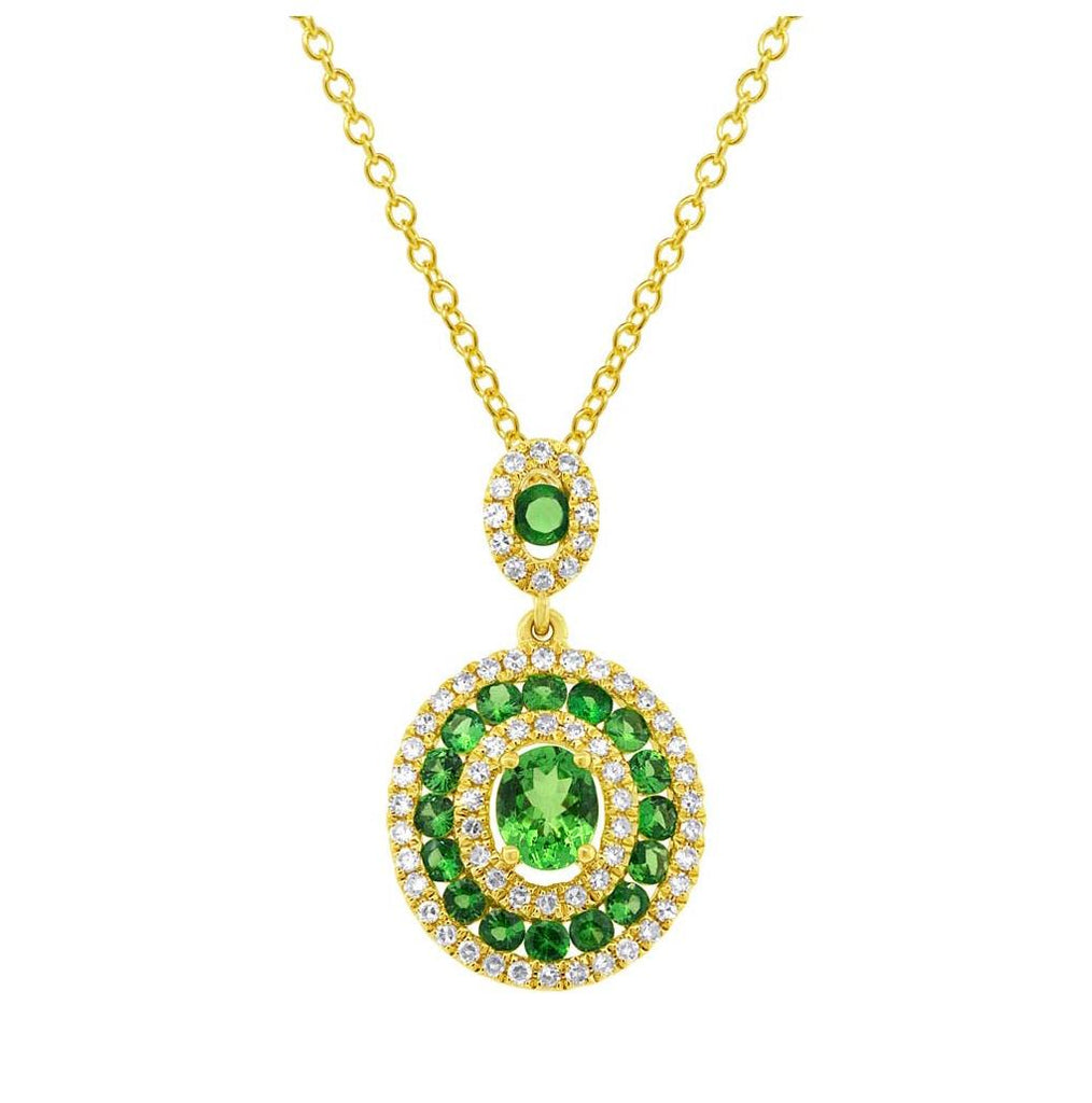 0.25 Ctw Diamond And 0.92 Ctw Green Garnet 14k Yellow Gold Pendant Necklace With 18 Inch Chain