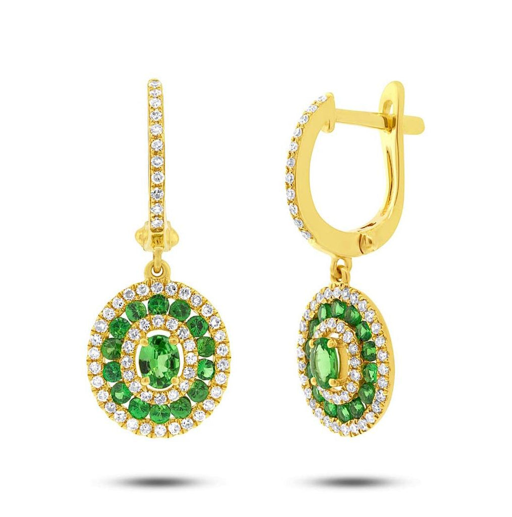 0.45 Ctw Diamond And 0.95 Ctw Green Garnet 14k Yellow Gold Earring