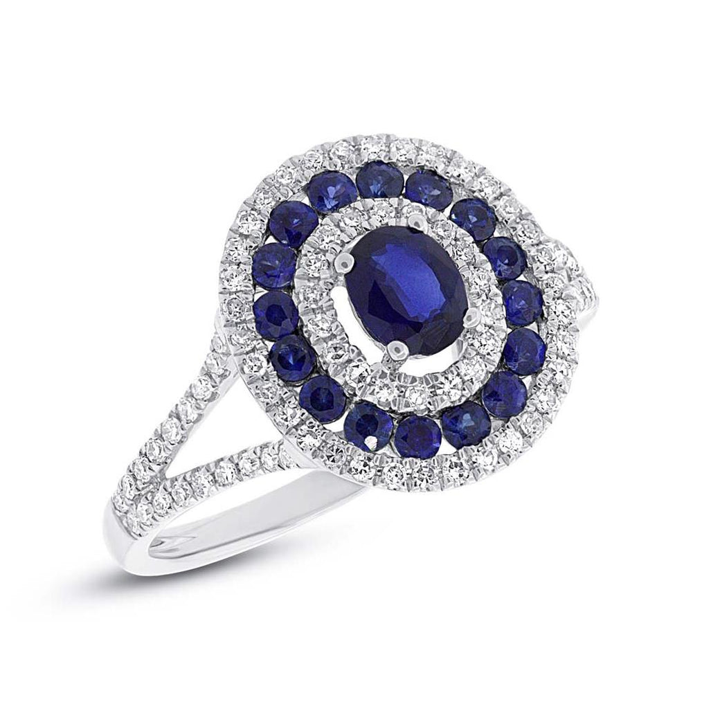 0.35 Ctw Diamond And 0.89 Ctw Blue Sapphire 14k White Gold Ring