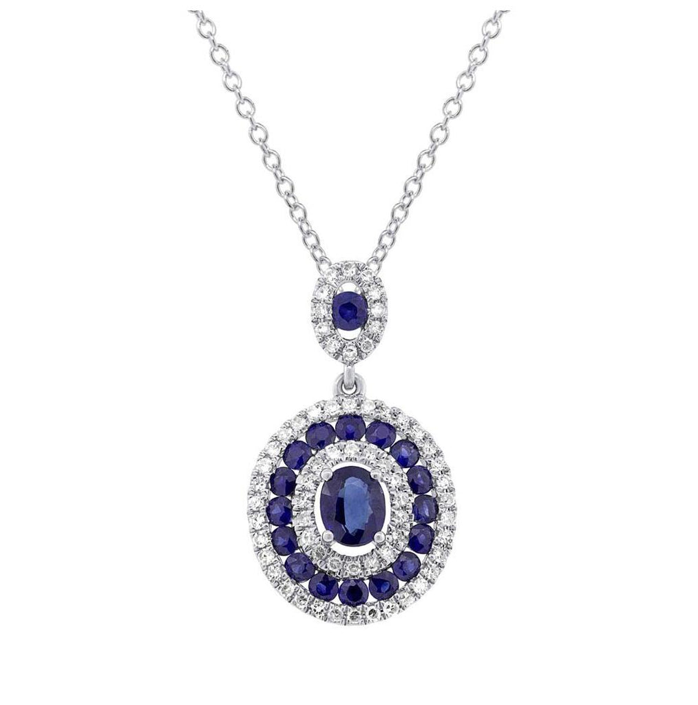 0.25 Ctw Diamond And 1.03 Ctw Blue Sapphire 14k White Gold Pendant Necklace With 18 Inch Chain