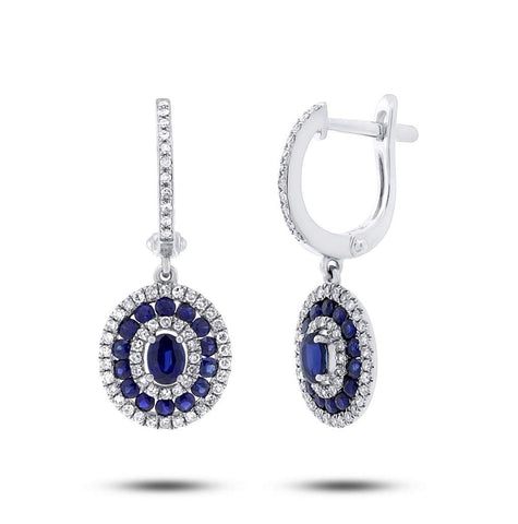 0.45 Ctw Diamond And 1.14 Ctw Blue Sapphire 14k White Gold Earring