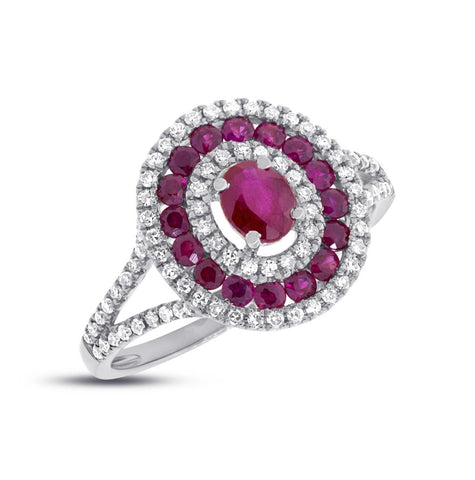 0.35 Ctw Diamond And 1.00 Ctw Ruby 14k White Gold Ring