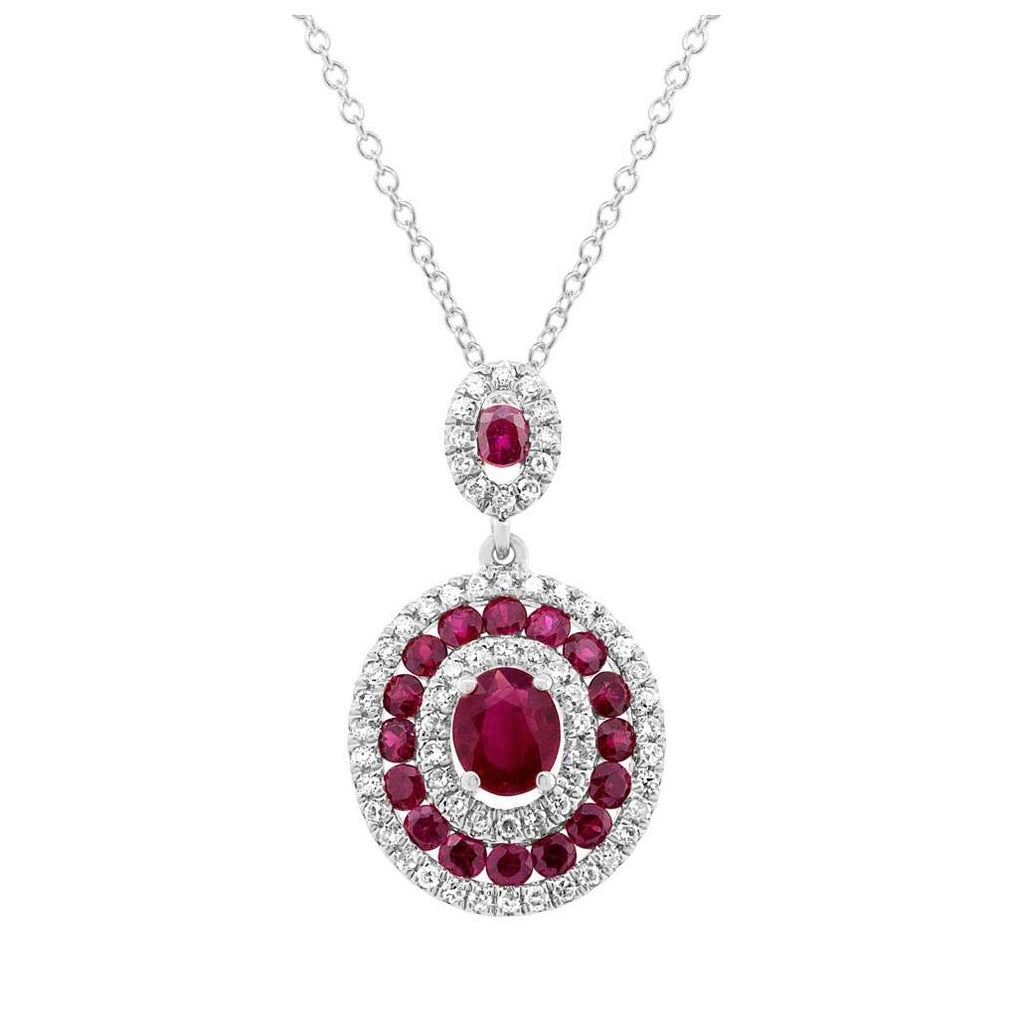 0.25 Ctw Diamond And 1.06 Ctw Ruby 14k White Gold Pendant Necklace With 18 Inch Chain