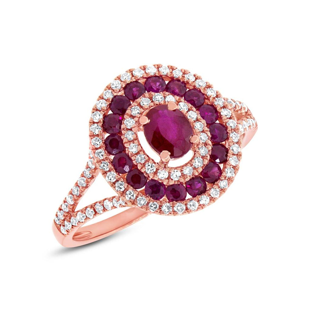 0.35 Ctw Diamond And 1.00 Ctw Ruby 14k Rose Gold Ring