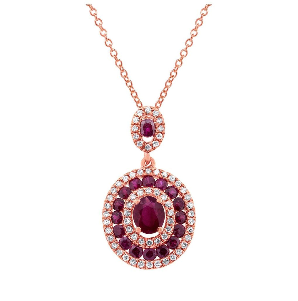 0.25 Ctw Diamond And 1.06 Ctw Ruby 14k Rose Gold Pendant Necklace With 18 Inch Chain