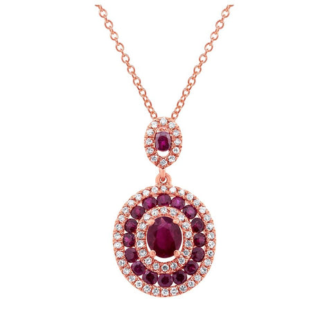 0.25 Ctw Diamond And 1.06 Ctw Ruby 14k Rose Gold Pendant Necklace With 18 Inch Chain