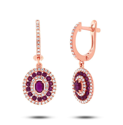 0.45 Ctw Diamond And 1.03 Ctw Ruby 14k Rose Gold Earring