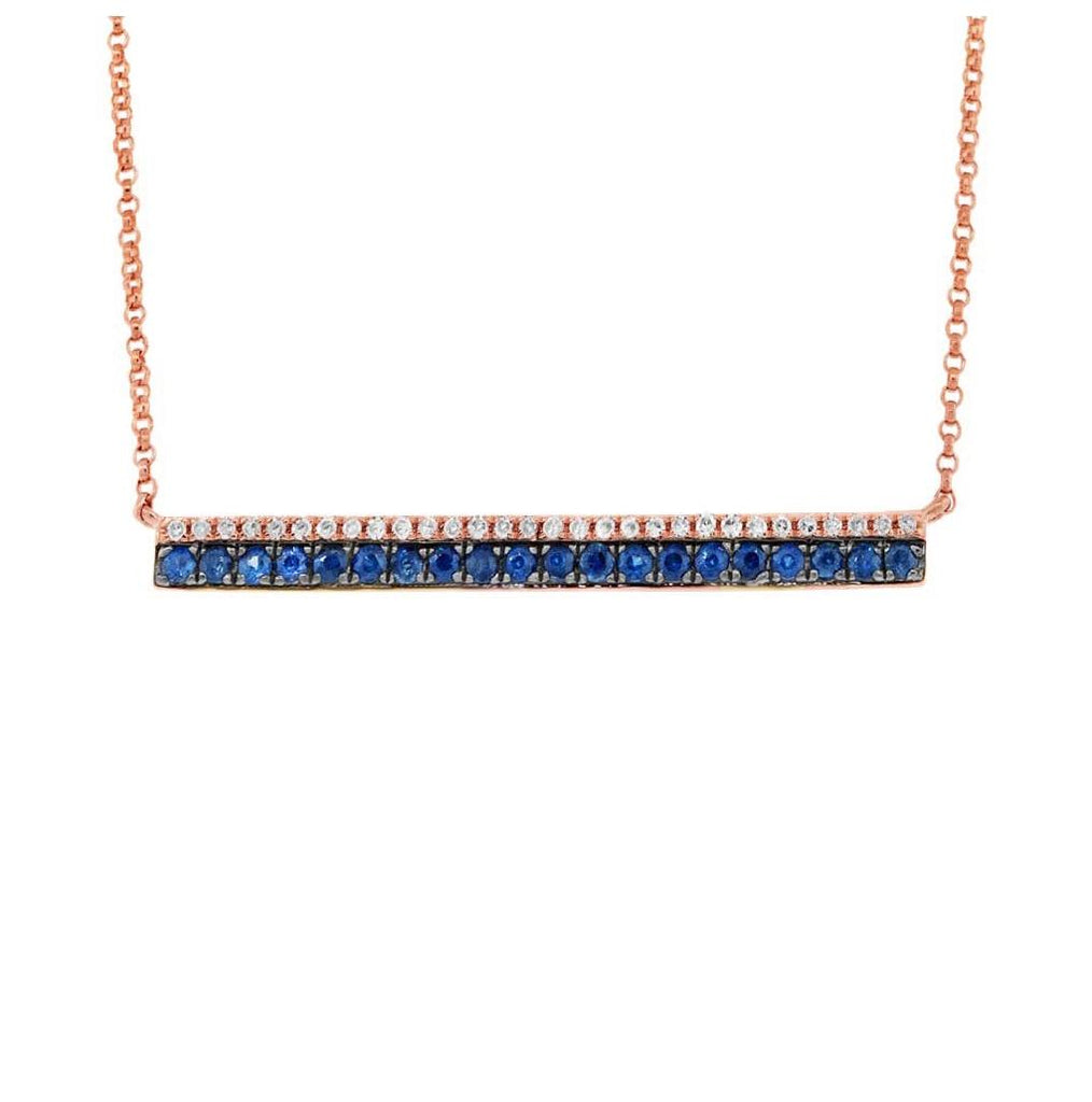 0.09 Ctw Diamond And 0.31 Ctw Blue Sapphire 14k Rose Gold Bar Necklace