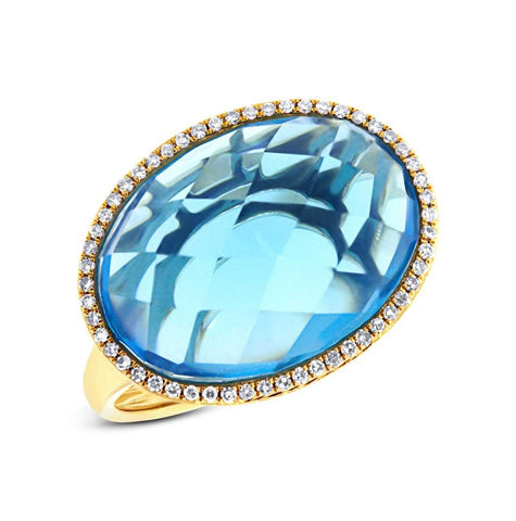 0.17 Ctw Diamond And 12.39 Ctw Blue Topaz 14k Yellow Gold Ring