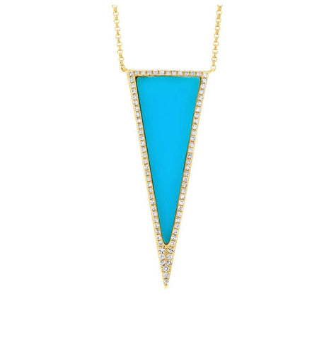 0.25 Ctw Diamond And 1.68 Ctw Composite Turquoise 14k Yellow Gold Necklace