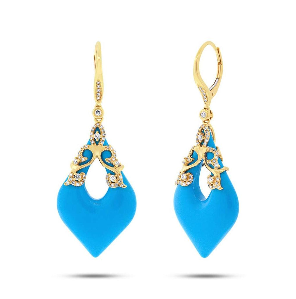 0.46 Ctw Diamond And 15.68 Ctw Composite Turquoise 14k Yellow Gold Earring