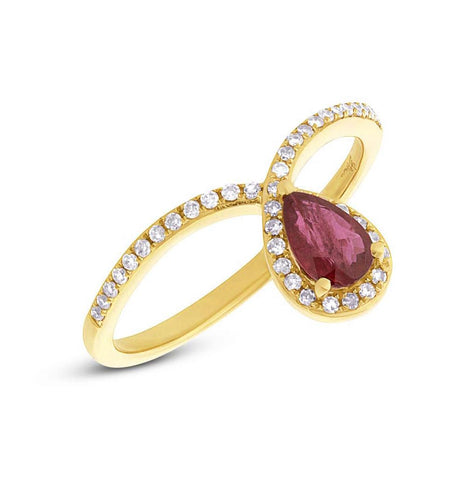 0.16 Ctw Diamond And 0.44 Ctw Ruby 14k Yellow Gold Ring Size 5.5