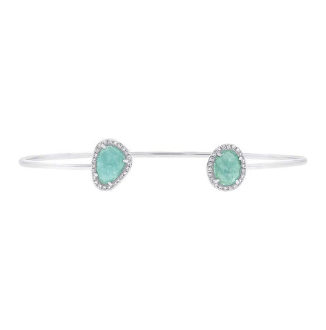 0.14 Ctw Diamond And 1.70 Ctw Amazonite 14k White Gold Bangle Bracelet