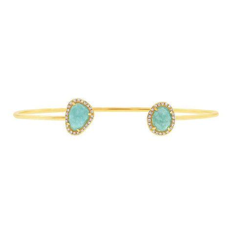 0.14 Ctw Diamond And 1.70 Ctw Amazonite 14k Yellow Gold Bangle Bracelet