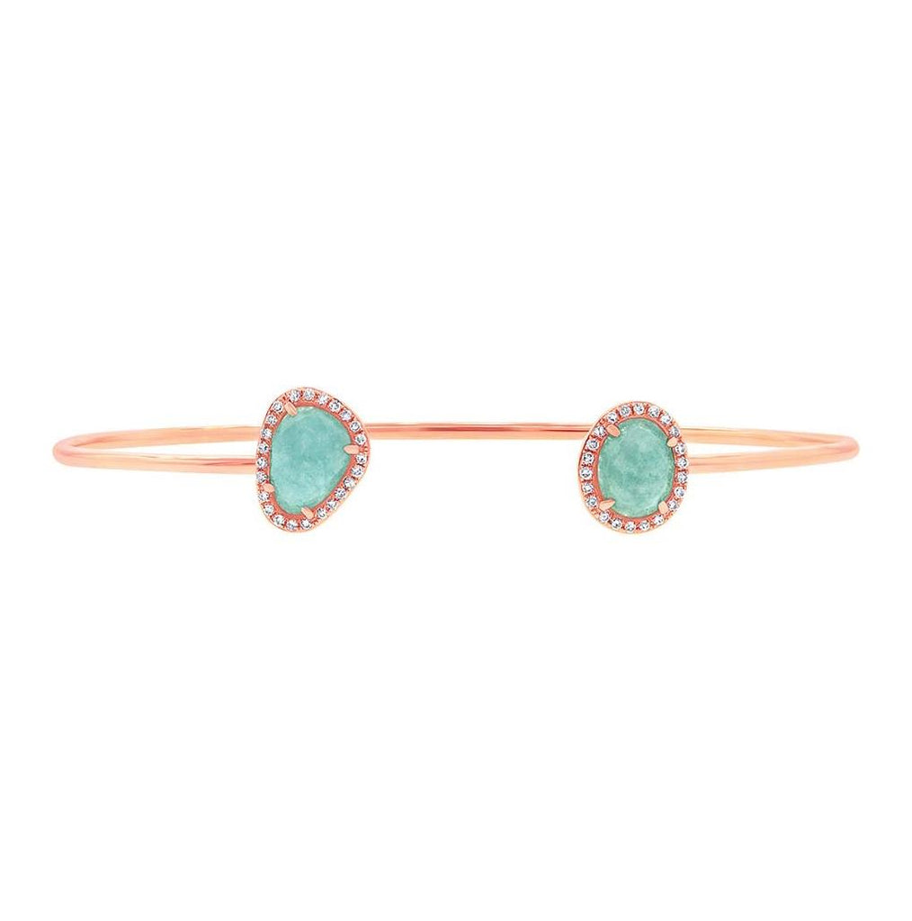 0.14 Ctw Diamond And 1.70 Ctw Amazonite 14k Rose Gold Bangle Bracelet