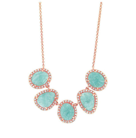 0.37 Ctw Diamond And 4.50 Ctw Amazonite 14k Rose Gold Necklace