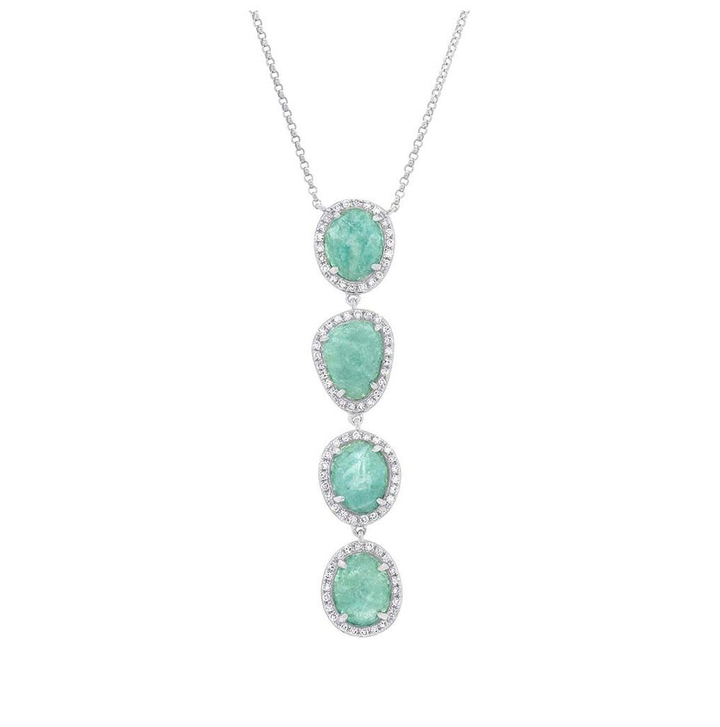 0.26 Ctw Diamond And 3.30 Ctw Amazonite 14k White Gold Necklace