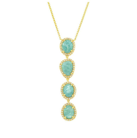 0.26 Ctw Diamond And 3.30 Ctw Amazonite 14k Yellow Gold Necklace