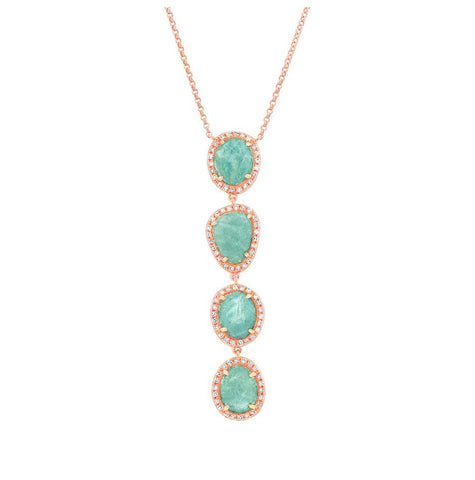 0.26 Ctw Diamond And 3.30 Ctw Amazonite 14k Rose Gold Necklace