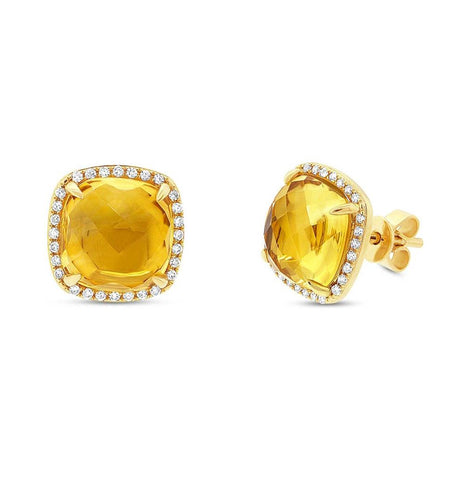 0.17 Ctw Diamond And 5.27 Ctw Citrine 14k Yellow Gold Stud Earring