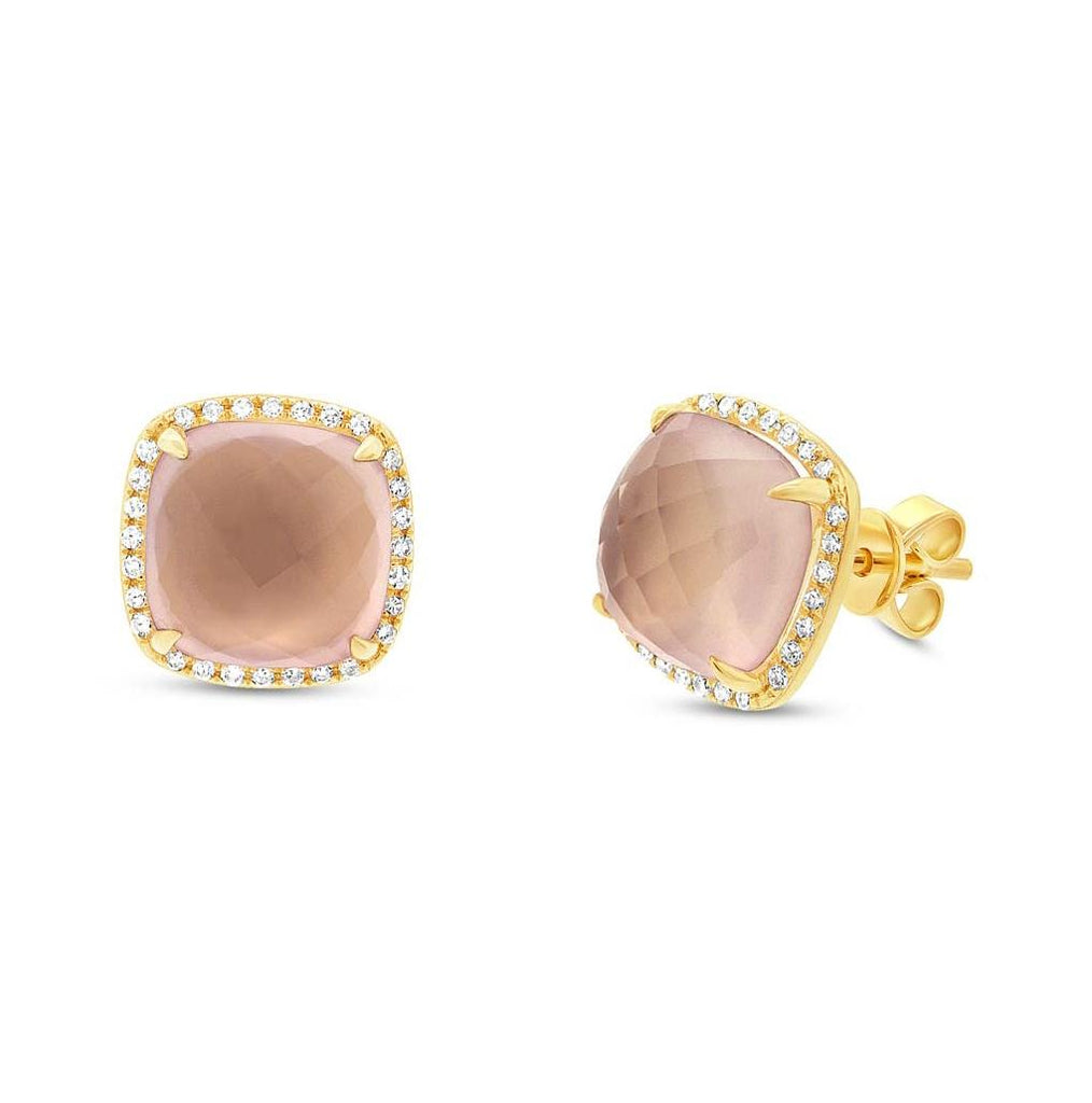 0.17 Ctw Diamond And 6.48 Ctw Rose Quartz 14k Yellow Gold Stud Earring