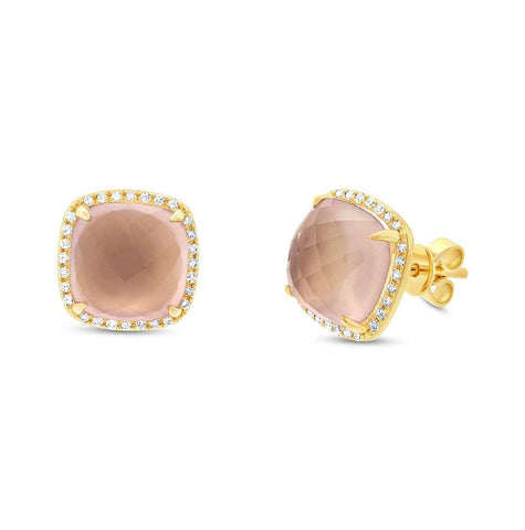 0.17 Ctw Diamond And 6.48 Ctw Rose Quartz 14k Yellow Gold Stud Earring