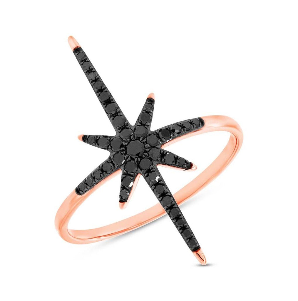 0.26 Ctw 14k Rose Gold Black Diamond North Star Ring